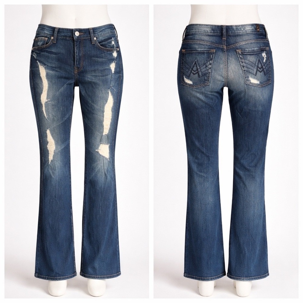 7 For All Mankind A Pocket Distressed Flare Jeans Dark Wash Womens 31 Distressed